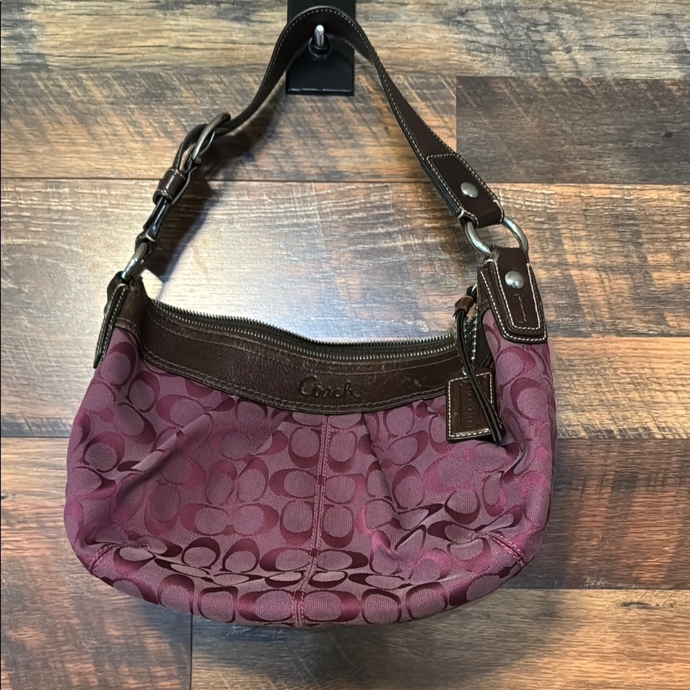 Coach Purple and Brown Shoulder Bag with Signature Style